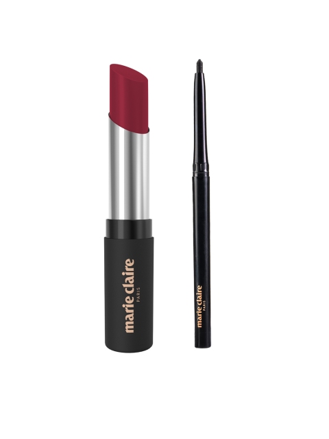 

Marie Claire Set of Matte My Match Lipstick - Madame Maroon & Kohl Me Baby Eye Kajal Black, Red
