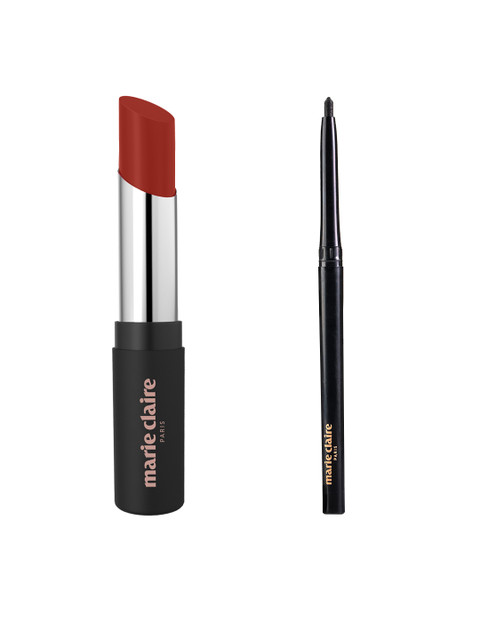 

Marie Claire Set of Matte My Match Lipstick & Kohl Me Baby Eye Kajal, Rust