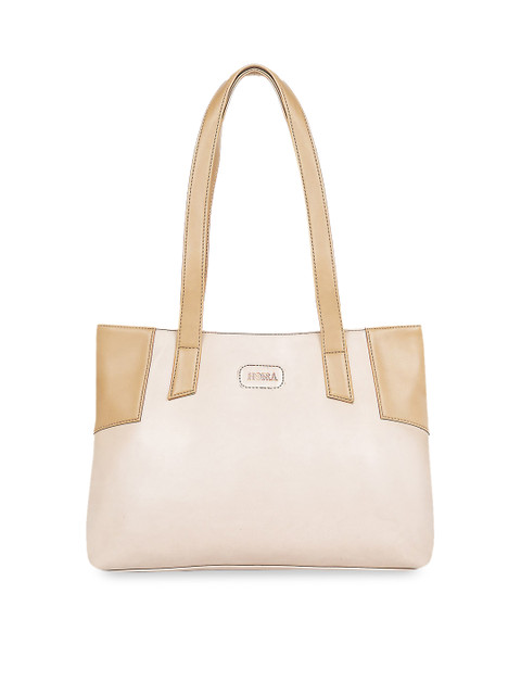

HORRA Beige Colourblocked PU Structured Shoulder Bag with Quilted