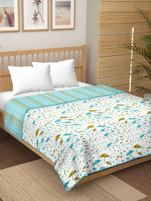 

BELLA CASA Blue & White Floral AC Room 180 GSM Pure Cotton Reversible Double Bed Dohar