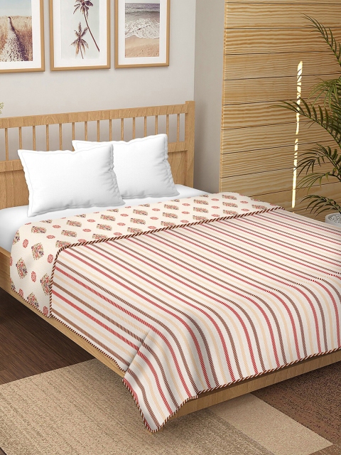 

BELLA CASA White & Red Geometric AC Room 180 GSM Pure Cotton Reversible Double Bed Dohar