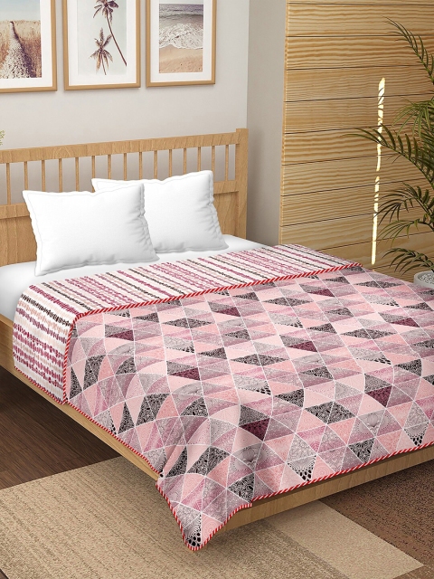 

BELLA CASA Pink & White AC Room 180 GSM Pure Cotton Reversible Double Bed Dohar