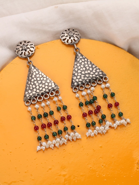 

SANGEETA BOOCHRA Silver-Toned Contemporary Drop Earrings