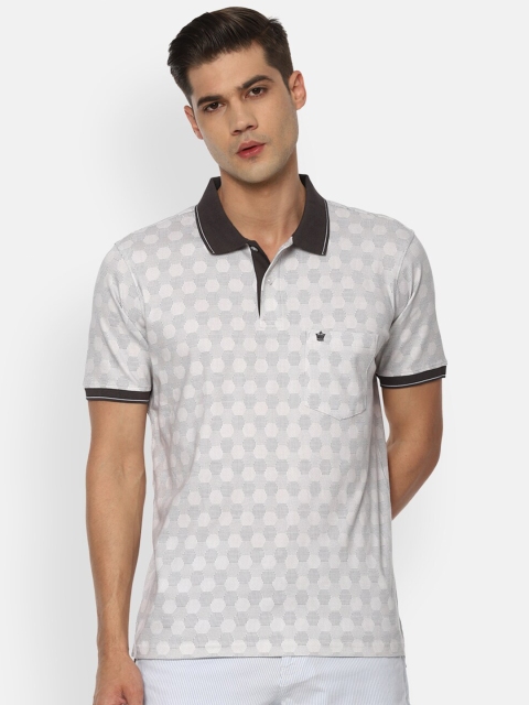 

Louis Philippe Men Grey & gainsboro Striped Polo Collar Pockets T-shirt