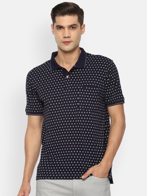 

Louis Philippe Men Navy Blue & raisin black Printed Polo Collar Pockets T-shirt