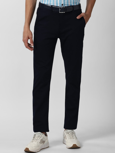 

Peter England Casuals Men Navy Blue Solid Slim Fit Trousers