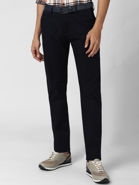 

Peter England Casuals Men Navy Blue Solid Slim Fit Trousers