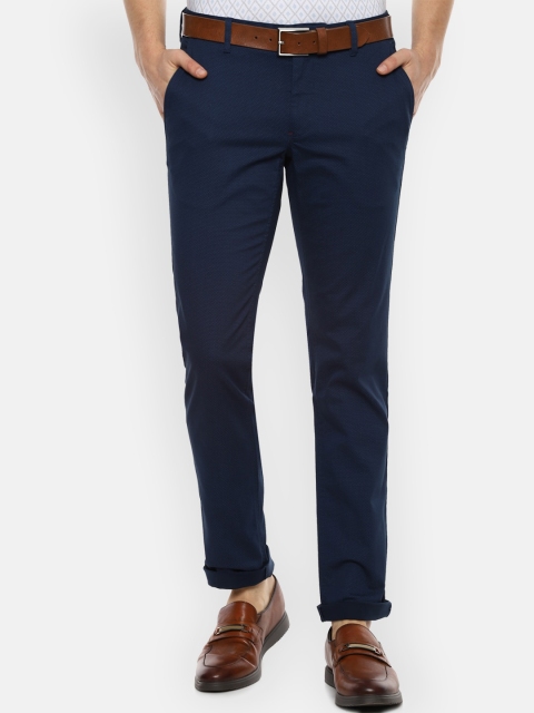 

Louis Philippe Sport Men Navy Blue Textured Slim Fit Trousers