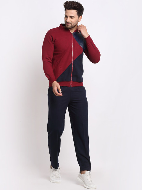 

VIMAL JONNEY Men Maroon & Black Colourblocked Tracksuit