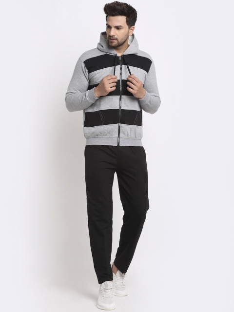 

VIMAL JONNEY Men Black & Grey Striped Tracksuit