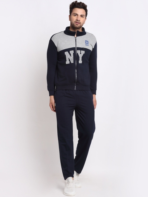 

VIMAL JONNEY Men Navy Blue & Grey Colourblocked Tracksuits