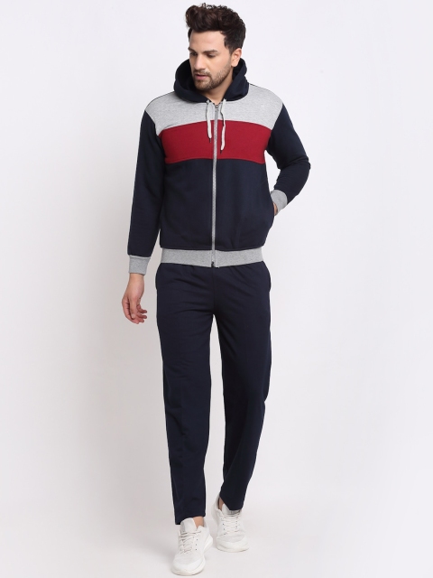 

VIMAL JONNEY Men Navy Blue & Red Colourblocked Tracksuit