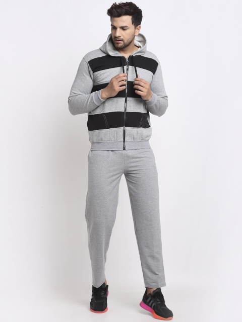 

VIMAL JONNEY Men Grey & Black Striped Tracksuit