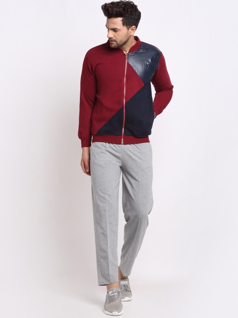 

VIMAL JONNEY Men Maroon & Grey Solid Trackuit