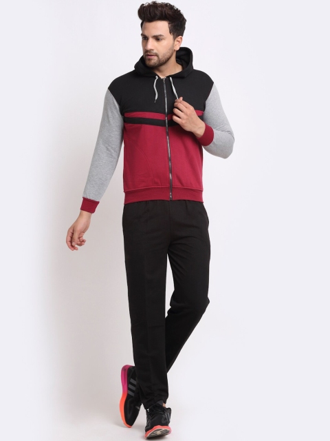 

VIMAL JONNEY Men Maroon & Black Colourblocked Tracksuit