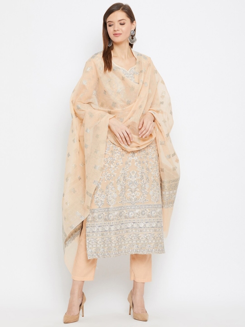 

Safaa Women Orange & Grey Woven Design Unstitched Dress Material