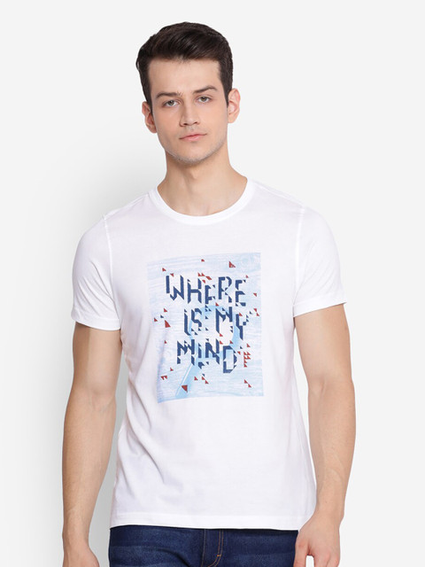 

Turtle Men White Typography Printed Applique T-shirt