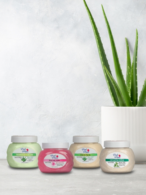 

Pink Plums Set of 4 Facial Kit - Cream & Face Pack, Skin Whitening Gel & Neem Tulsi Scrub, Multi