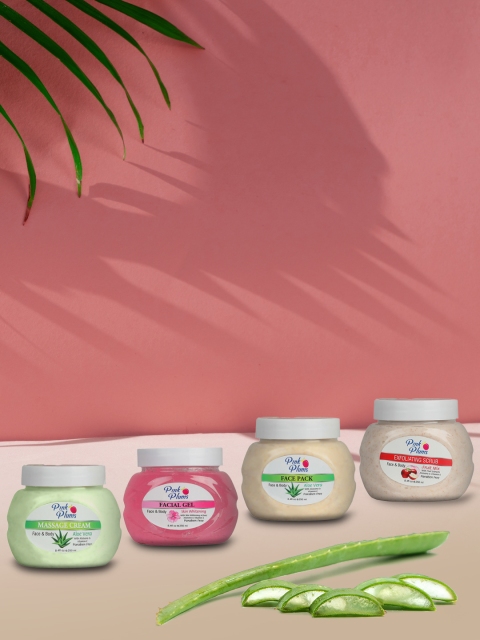 

Pink Plums Set of 4 Facial Kit - Cream & Face Pack, Skin Whitening Gel & Aloevera Scrub, Multi