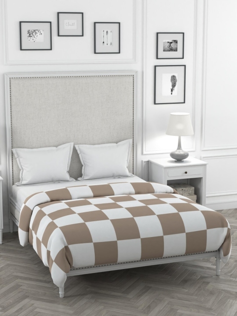 

HAPPY HUES Brown & White Checked AC Room 150 GSM Double Bed Comforter