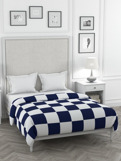 

HAPPY HUES Navy Blue & White Checked AC Room 150 GSM Double Bed Comforter