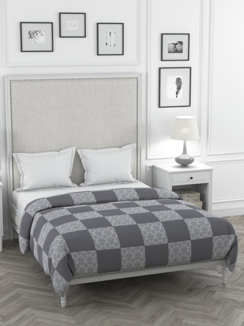 

HAPPY HUES Grey & White Checked AC Room 150 GSM Double Bed Comforter