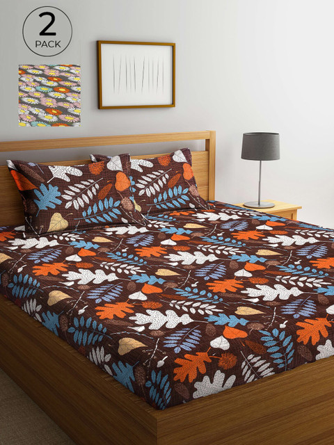 

Arrabi Brown & Grey Floral 300 TC 2 King Bedsheet with 4 Pillow Covers