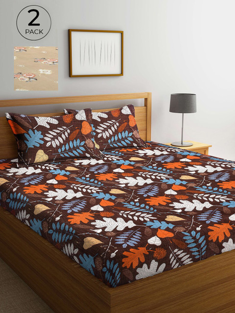

Arrabi Brown & Beige Floral 300 TC 2 King Bedsheets with 4 Pillow Covers