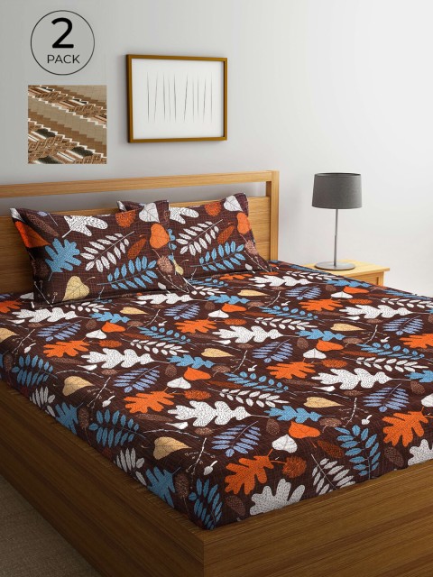 

Arrabi Brown & Beige Floral 300 TC 2 King Bedsheets with 4 Pillow Covers