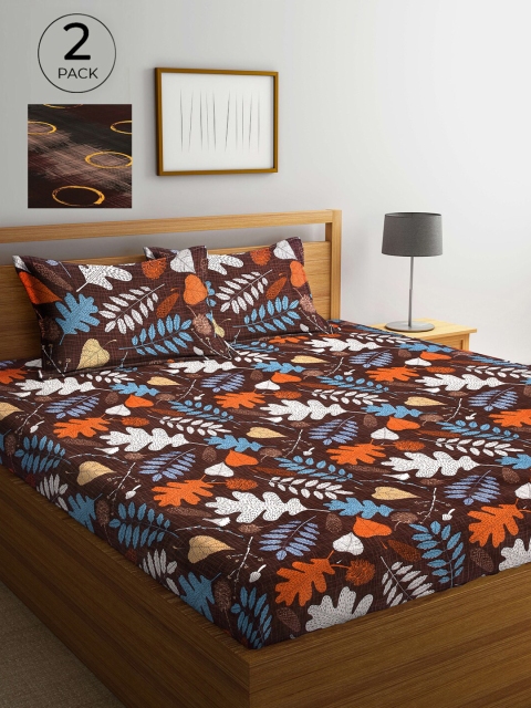 

Arrabi Brown & Orange Floral 300 TC 2 King Bedsheets with 4 Pillow Covers