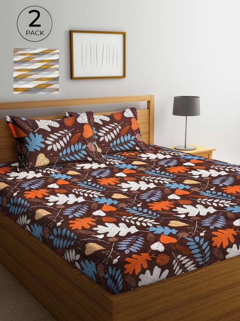 

Arrabi Brown & White Floral 300 TC 2 King Bedsheets with 4 Pillow Covers