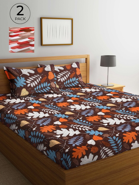 

Arrabi Brown & Red Floral 300 TC 2 King Bedsheet with 4 Pillow Covers