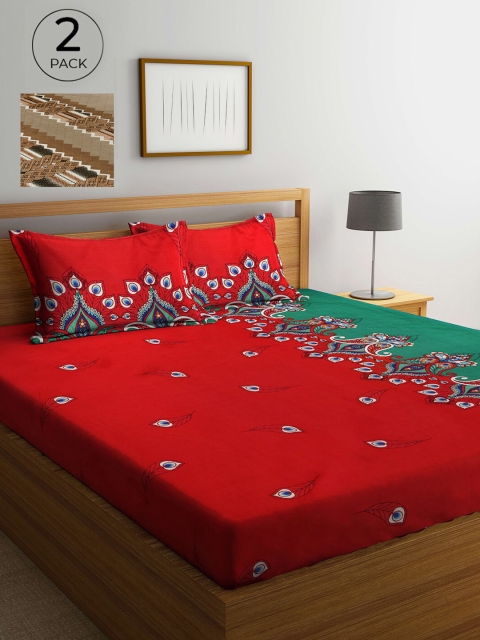 

Arrabi Red & Brown Ethnic Motifs 300 TC 2 King Bedsheets with 4 Pillow Covers