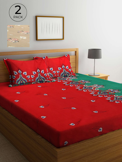 

Arrabi Red & Beige Ethnic Motifs 300 TC 2 King Bedsheets with 4 Pillow Covers