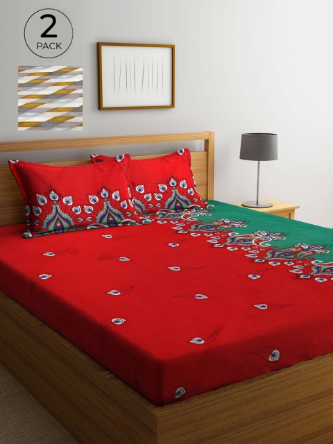 

Arrabi Red & Yellow Ethnic Motifs 300 TC 2 King Bedsheets with 4 Pillow Covers