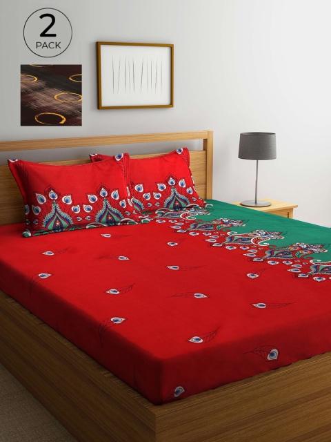 

Arrabi Red & Brown Ethnic Motifs 300 TC 2 King Bedsheets with 4 Pillow Covers