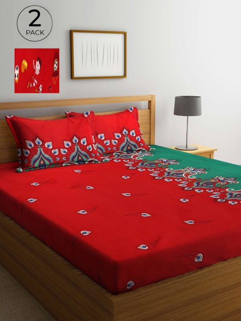 

Arrabi Red & Green Ethnic Motifs 300 TC 2 King Bedsheets with 4 Pillow Covers