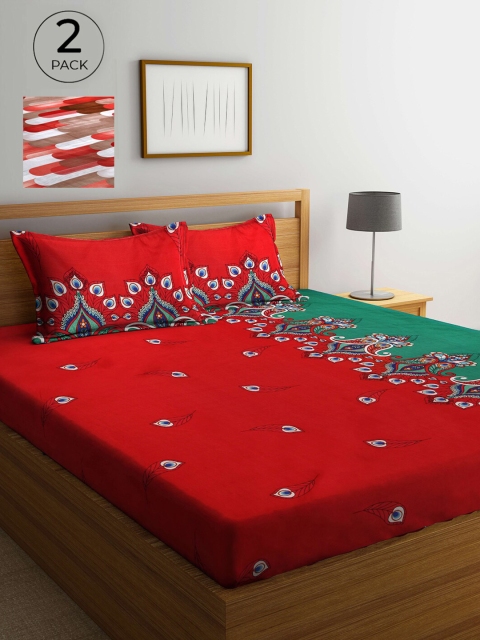 

Arrabi Red & Green Ethnic Motifs 300 TC 2 King Bedsheets with 4 Pillow Covers