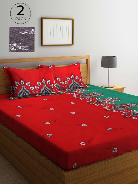 

Arrabi Red & Grey Ethnic Motifs 300 TC 2 King Bedsheets with 4 Pillow Covers