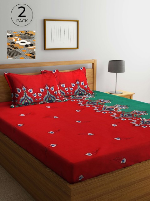 

Arrabi Red & Grey Ethnic Motifs 300 TC 2 King Bedsheets with 4 Pillow Covers
