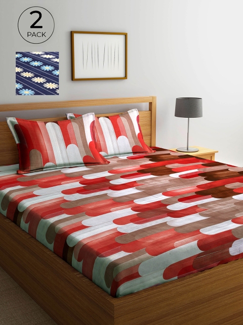 

Arrabi Red & Blue 300 TC 2 King Bedsheets with 4 Pillow Covers