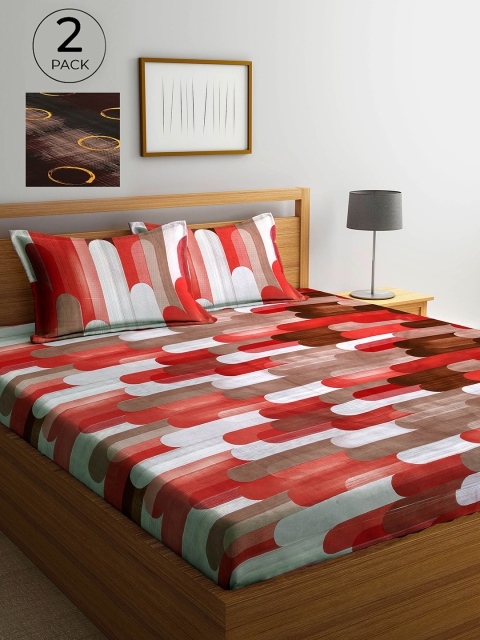 

Arrabi Red & Brown 300 TC 2 King Bedsheets with 4 Pillow Covers