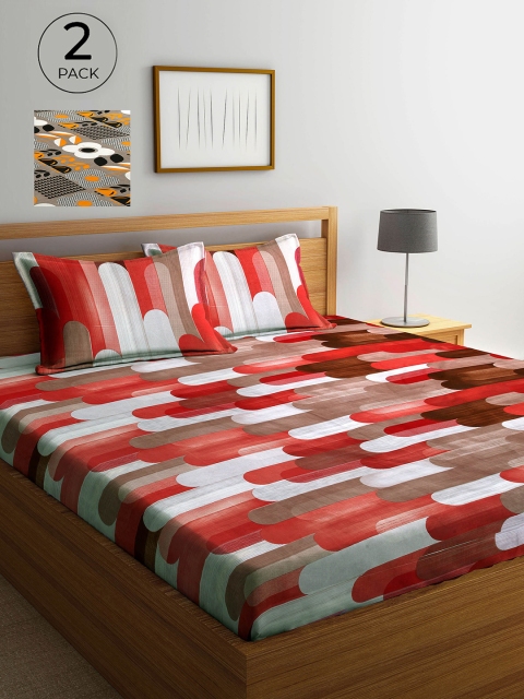 

Arrabi Red & Grey 300 TC 2 King Bedsheets with 4 Pillow Covers