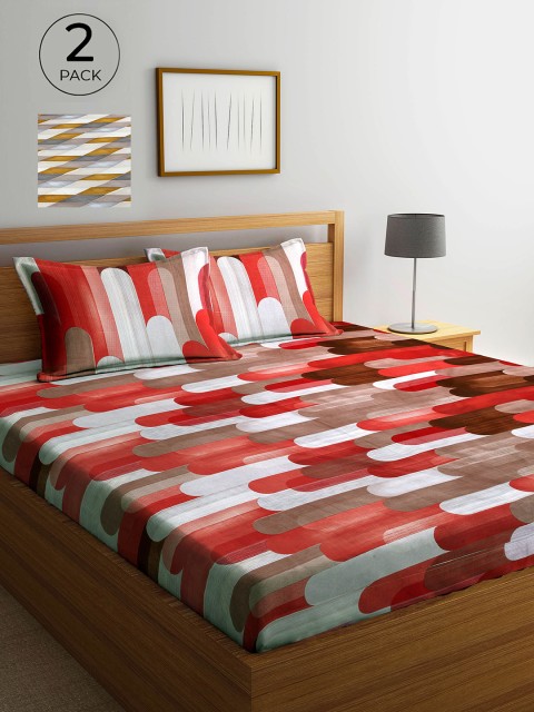 

Arrabi Grey & Red Geometric 300 TC 2 King Bedsheets with 4 Pillow Covers