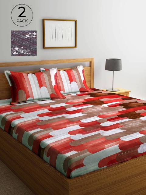 

Arrabi Grey & Red Floral 300 TC 2 King Bedsheets with 4 Pillow Covers