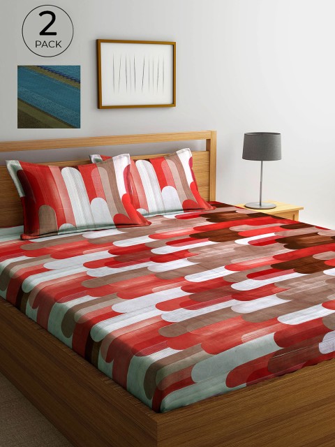 

Arrabi Red & Teal Abstract 300 TC 2 King Bedsheets with 4 Pillow Covers