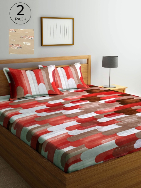 

Arrabi Beige & Red Floral 300 TC 2 King Bedsheets with 4 Pillow Covers
