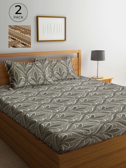 

Arrabi Grey & Brown Floral 300 TC 2 King Bedsheets with 4 Pillow Covers