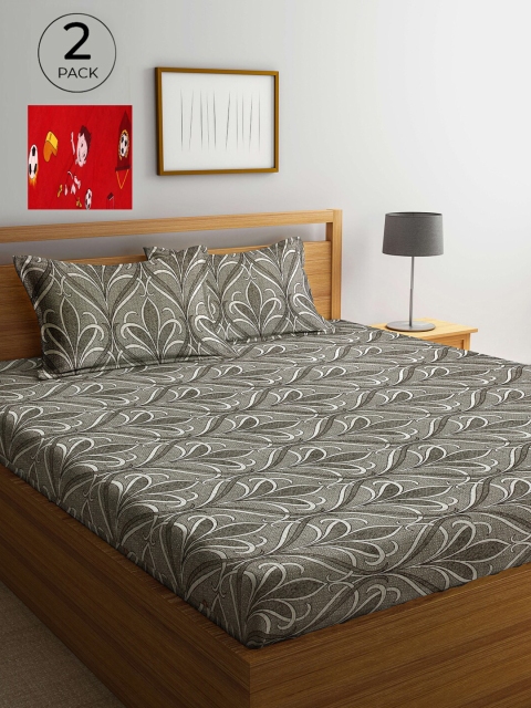 

Arrabi Grey & Red Floral 300 TC 2 King Bedsheets with 4 Pillow Covers