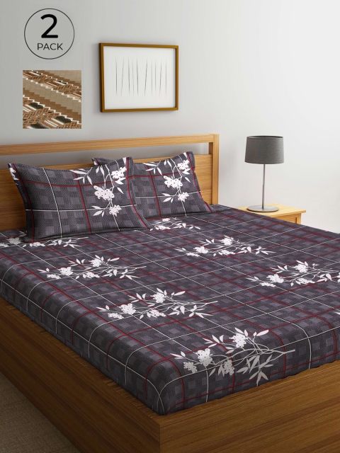 

Arrabi Set Of 2 Multicoloured Floral 300 TC 2 King Bedsheet With 4 Pillow Covers, Multi